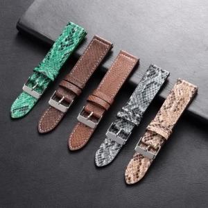 20mm 22mm Handmade Snake Pattern Leather Strap Brown Business Genuine Leather Strap Ultra Thin and Soft Watch Accessories