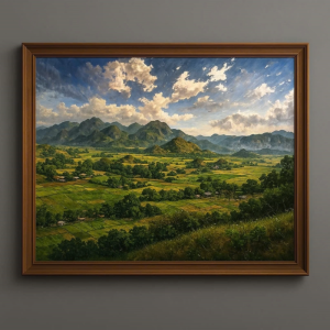 Tranh Nghệ thuật "Ngọn Núi Và Thảo Nguyên" VIETSMART ART - Sơn dầu trên toan vải 60 x 70cm