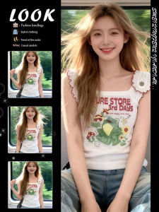 Sweet Lace Cartoon Print Tank Top