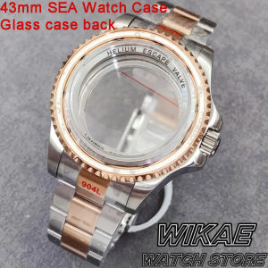 44MM SEA Big Two Tone Rose Gold DEEP Homage Sapphire Glass Waterproof Watch Case Stainless Steel Bracelet Fit NH35 NH36 Movement
