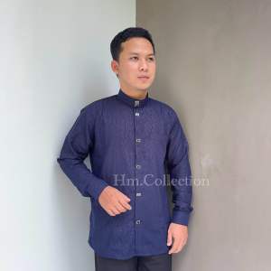 HM - Hexagon - Atasan sultan pria muslim lengan panjang kemeja koko Mandarin cowo casual mewah elegan minimalis Kancing import premium BISA SERAGAM.