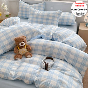 Simple Fashionable Plaid Bedding Set Ultra-Soft Breathable Duvet Cover Set With Pillowcase Wrinkle Resistant 1/2 People Bed Size