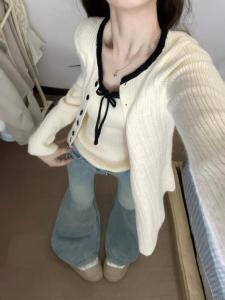 Áo Len Cardigan Dệt Kim Mềm Mại Phong Cách Hàn Quốc Cho Nữ Đầu Thu Áo Khoác Ngoài Áo Len Cổ Tròn Dài Tay Áo Khoác Ngoài Thường Ngày