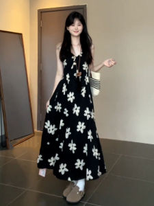 PEIZIXUAN | French Style Floral Print Halter Maxi Dress