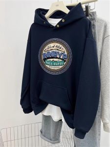 American Retro Hong Kong Style Mens Loose Fit Hoodie Autumn Winter Fleece Lined Button up Casual Youth Fashion Cotton Sweatshirt