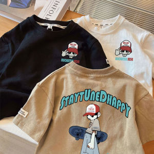 เสื้อยืดแขนสั้นผ้าฝ้ายพิมพ์ลายสําหรับเด็กชายและเด็กหญิงหลวมพอดีสไตล์ฤดูร้อนเสื้อผ้าลําลองสําหรับเด็กอายุ 2 ถึง 18 ปี