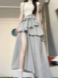 CHANGTONG | Design Aesthetic French Style Slit Patchwork Waist Cinching Dress
