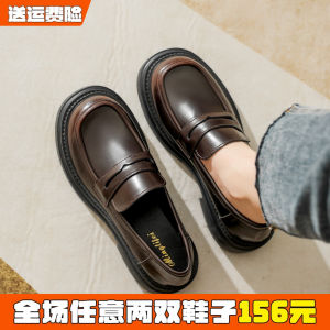 Womens Thick Heel Loafers Color Rubbing British Style Fashion Single Shoes round Toe mid Heel Deep Mouth Rubber Outsole