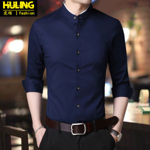Spring and Autumn Stand Collar Long Sleeves Shirt Men Pure Cotton Youth Silm Business Double Color Collar Shirt Hairstylist Mens Clothing