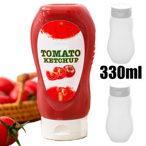 5PCS 330ml Condiment Bottles for Ketchup Hot Liquids Oil with Caps for Condensed Milk and Dressing Dispenser Clear Plastic Storage Tools