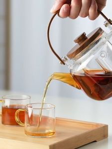 Myelement 900ml Heat Resistant Glass Teapot Set with Filter Water GlassesMicrowave Safe High Tea Cups