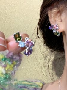 Unique Geometric Micro-Paved Color Zircon Earrings Luxury Feel Womens Fashion Jewelry  out New 2025 Elegant Ear Decor