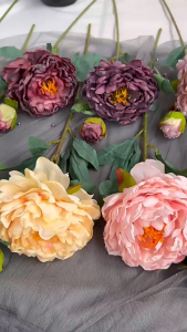 Artificial Peony Bouquet with Vase | Vintage Double-Headed Silk-Like Flowers | Luxury Home Decor for Living Room Tabletops and Weddings