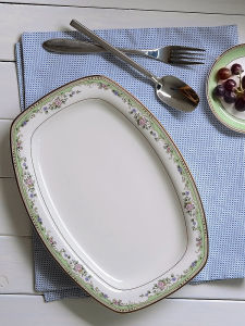 Large Rectangular Bone China Fish Dish Ceramic Edged Dinnerware Creative Plate American Style Plant Floral Pattern Handmade