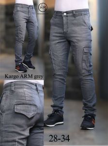 Celana Cargo Jeans Panjang Pria Size S-XL Stretch Denim Melar Tebal