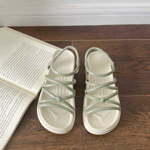 New Thick Heel Popular Sandals Women Summer Knot Hollow out Fashion Anti-Slip Outdoor Beach Sandals Versatile Low Cut Roman Shoes