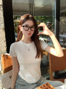 Shushan Womens Slim Fit Short Sleeve T-Shirt White Base Shirt Spring Autumn New Style round Neck Regular Length Inner Wear