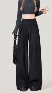 Quần ống rộng dáng suông cạp cao thun sau xếp ly chéo cute - OR255