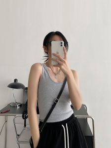 Áo Vest Không Tay Ôm Vừa Vặn SunYeo Màu Xám Mùa Hè Dành Cho Nữ Dây Đeo Vai Rộng Áo Lót Mỏng Áo Khoác Ngoài Áo Lót Áo Vest