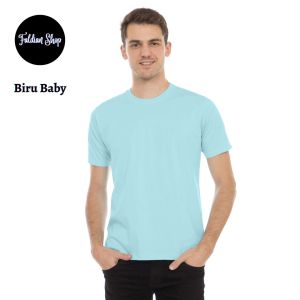 Kaos Polos Pria Oneck Lengan Pendek Bahan Katun Combed 30s Warna Biru Baby