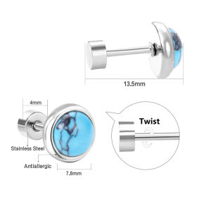 LUXUKISSKIDS Vintage Turquoise Stud Earrings For Women/Girls Stainless Steel Anti-allergy Silver/Gold Color Earrings Daily Wear