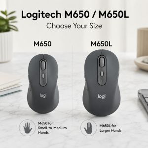 Logitech | Logitech M650L Signature Large Wireless Mouse Silent Touch Technology Contoured Shape 24-Month Battery Life for PC Mac iPad
