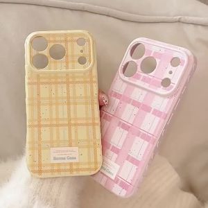 Korean Splashed ink Grid Pattern Soft Phone Case For iPhone 17 16 15 14 13 12  Pro Max Camera Lens Protective Shockproof Cover