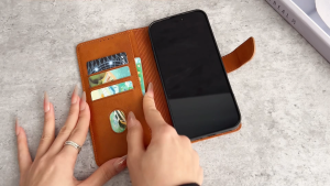 Genuine Calf Leather Flip Wallet Case with Card Slots for Oppo Series