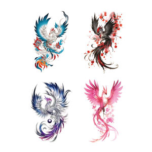4pcs Plum Phoenix Totem Waterproof Temporary Tattoo Sticker Blossom Flying Bird Body Art Arm Back Sleeve Fake Tattoos Women Men