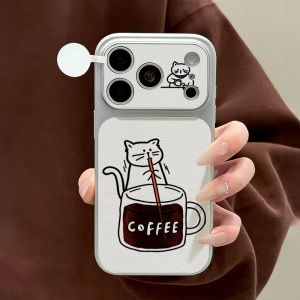 Coffee Cute Cat Phone Case For  Samsung S26 S25 S24 S23 Ultra Plus FE A16 A27 A26 A57 A56 A37 A36 A07 A06 A17 Cover With Lanyard