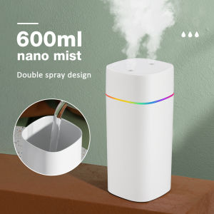 600ml Air Humidifier Essential Oil Aromatherapy Cool Mist Maker Double Spray 7 Color Lights Rechargeable Purifier Home Office