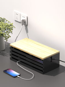 Solid Wood Socket Patch Panel Storage Box Wire Power Strip Power Cord Storage Data Cable Cable Box Desktop Cord Manager