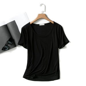 Pure Color round Neck T-shirt Womens Summer Loose Short Sleeve Modal Outwear Top T-shirt Slim Looking Easiest for Match Plus Size Bottoming Shirt