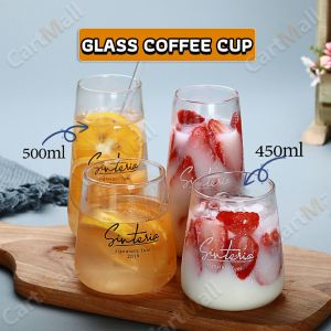 Glass Coffee Cup 450ml 500ml Tea Milk Yogurt Mug Creative Transparent Letter Pattern Drinkware