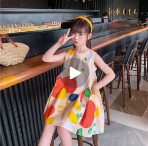 ชุดสาวฤดูร้อน 2025 ชุดชายหาดสาวแฟชั่นใหม่ชุดฤดูร้อนชุดเจ้าหญิง กระโปรงที่ไม่มีแขนเด็ก ชุดเดรสเด็กโต2-10ปี