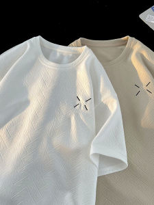 Loose Fit Floral T-Shirt Mens Summer New Style Heavy Design Short Sleeve Youth Fashion Breathable Cotton round Neck T-Shirt