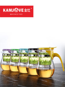 KAMJOVE Golden Stove TP-832 Glass Tea Set Floral Cup Inner Filter for Brewing Flower Tea Home Use High Temperature Resistant round Cup