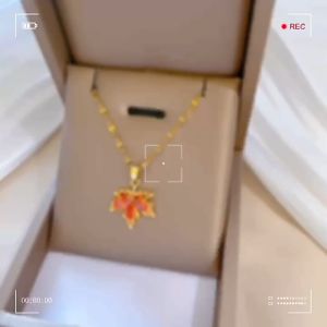 Ladamas Kalung Titanium Liontin Daun Permata Berkilau KT66