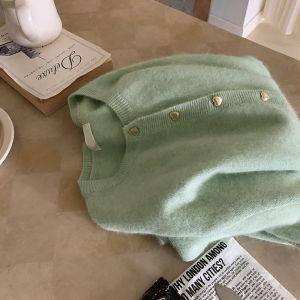 Pink Bear Fleece Heart Buckle Knitted Sweater Womens Short Loose Cardigan Coat Spring Autumn Korean Style Leisure Fashion