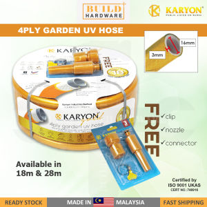 KARYON 18M/28M Golden Prosperity 4Ply Garden UV Hose Kink-Resistant Durable Sturdy Free Hose Connector Nozzle Clip 旺福黄金喉 Getah Paip Air Emas