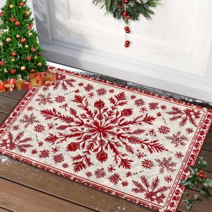 VIKAMA Đỏ Bông Tuyết Thảm Chùi Chân Vintage Bắc Âu Hoa Văn Chống Trơn Trượt Mềm Dép Nỉ Thảm Trải Sàn Cho Cửa Trước Lối Vào Mùa Đông Ngoài Trời Thảm