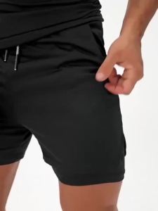 Summer Breathable Two-in-one Double-layer Shorts Mens Elastic Compression Shorts Quick-drying Multi-functional Shorts M-3XL