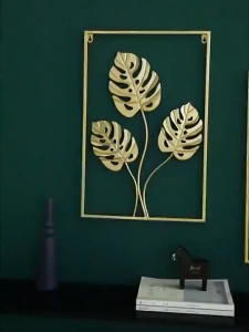 【Free Shipping】Metal Wall Art with Premium Iron Construction 60x40cm Nordic Style Square Frame Leaf Wall Art Decor Gold Framed Leaves Wall Frame COD