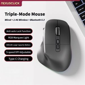 NexusClick New Vertical Wireless Mouse Ergonomic Rechargeable Tri-Mode Mouse Adjustable DPI Gaming Office Mice Computer Mouse