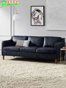 Nordic Style Genuine Leather Sofa Simple Living Room Small Apartment Retro Row Wooden Three-Seater Hong Kong Direct Shipping