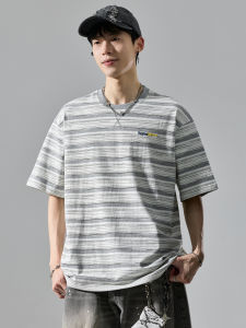 SZON | Embroidered Campus Style Stripe T-shirt Round Neck