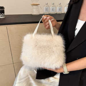 New Plush Crossbody Bag Womens Faux Fur Fall Winter Versatile Handbag Cute Luxury Feel Tote Bag Urban Minimalist Style Solid Color