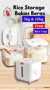 LH 5KG 10KG Bekas Beras Rice Storage 5kg Rice Container Tempat Beras 10kg Tong Beras 米桶