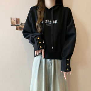 Premium Feel Drawstring Hoodie Womens Spring Autumn Loose Korean Style Short Thin Top Coat Casual Comfortable Polyester Cotton Blend