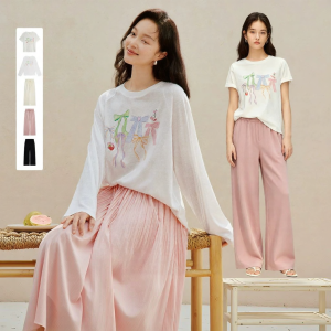 INMAN | Bow Print T-Shirt Jelly Air Layer Wide-Leg Pants